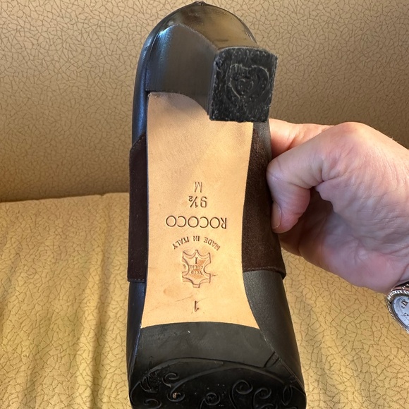 Brighton Rococo Brown Leather and Suede Mules With Tortoise Shell Trim - Picture 6 of 11